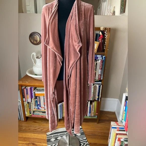 Suzanne Betro SB Mauve Pink Velvet Duster Kimono Cardigan Sz Large L - Picture 4 of 16
